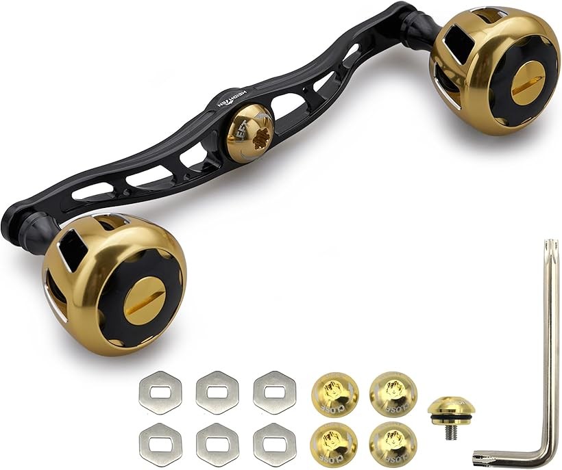 130/120mm リール ハンドル 32mmノブ搭載 シマノ ダイワ アブガルシア 通用 ベイトリール Wheel Series - ブラック＆ゴールド 820 (120mm - ブラック(ハンドル)＆ゴールド(ノブ))