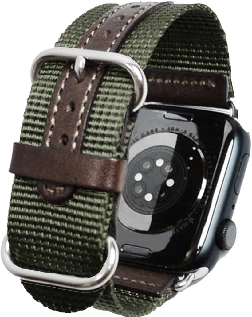 atelierCODEL アップルウォッチ バンド 職人が付け心地を追求 apple watch ナイロン レザー ベルト 対応 (グレーオリーブ（穴革補強バージョン）, 38mm/40mm/41mm/42mm)