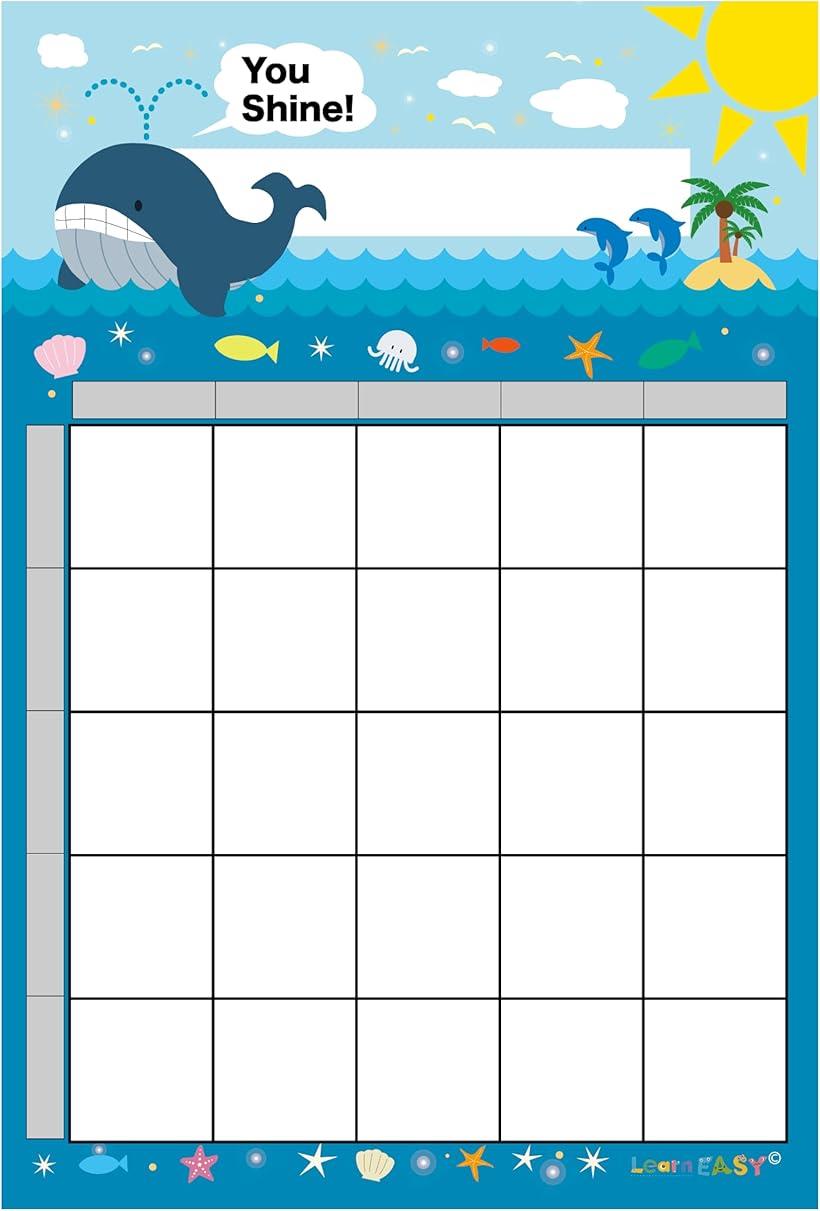 ビンゴカードにもなる がんばりカード 目標達成 ごほうびシール台紙 ToDoリスト がんばったね 夏 海 Ocean (ブルー) | ホリック