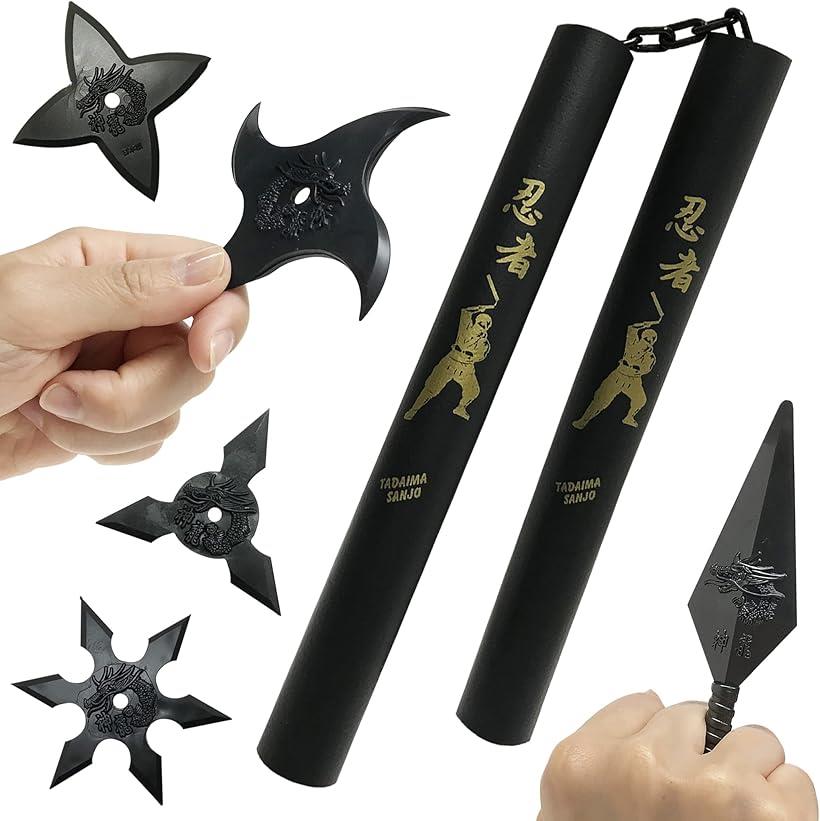 免許皆伝の巻物　心流三道具 楽天市場】忍者ヌンチャクセット 手裏剣 苦無 スポンジ コスプレ 仮装
