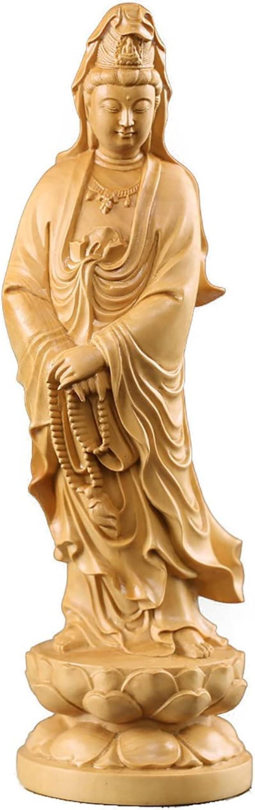 仏教美術 木彫 観音菩薩像 仏像 木彫り彫刻 仏像 十一面観音菩薩 立像 截金彩色 光背金箔仕上