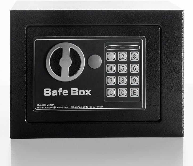 金庫 小型 家庭用 電子テンキー式 日本製 6L小型 safe 簡易 壁付け対応 ホテル金庫 防犯金庫 子供用・学生用 店舗用 緊急キー2本 日本語説明書付 アンカーボルトx2本 1 Black (Black, 6L)