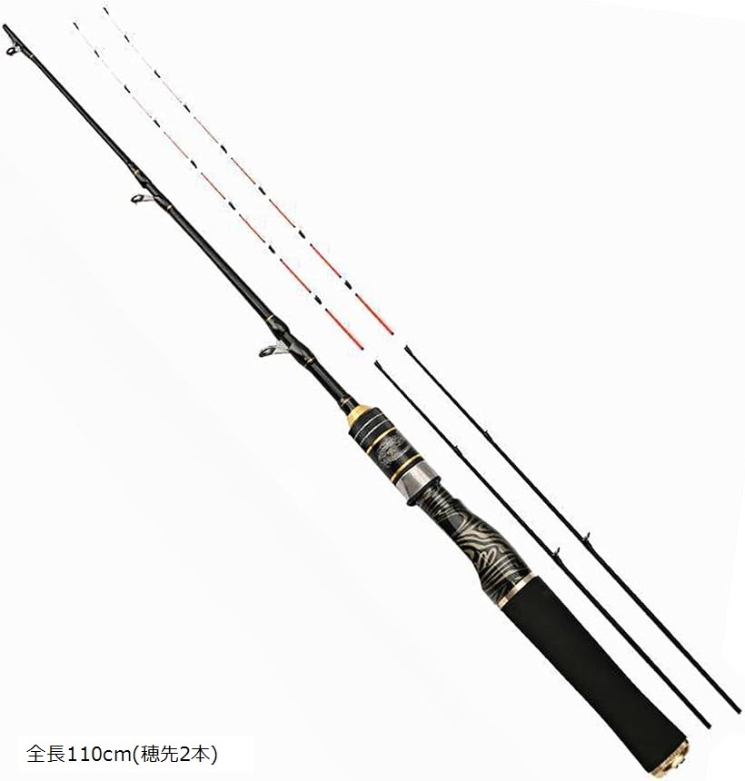 釣り竿 筏竿 極細 穂先 ロッド ハーフチタン 黒鯛 チヌ ヒラメ イカダ 落とし込み カセ ヘチ ロッドケース 付 110cm 穂先2本 (黒金, 全長(約)110cm)
