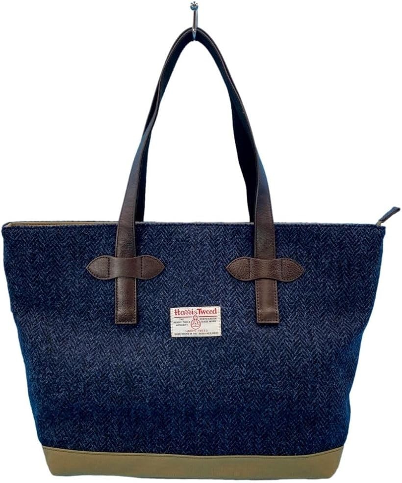 Harris Tweed ハリスツイードxパラフィン帆布の横型トート、牛革付属、天ファスナー付き NVH (NVH)|ホリック