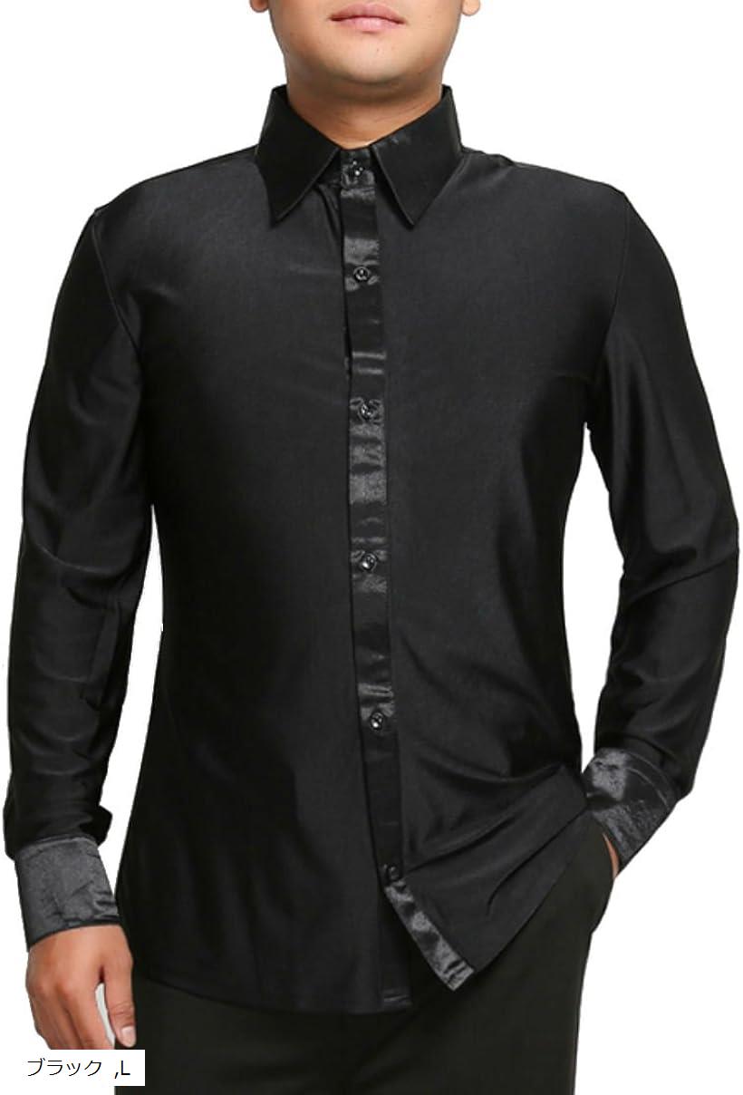 【美品 日本製 社交ダンス衣装】ブラック 白樺ドレス シャツ メンズ 男性用 黒 男性社交ダンス衣装 競技用 ワルツ シャツ メンズ 男性用 ダンス
