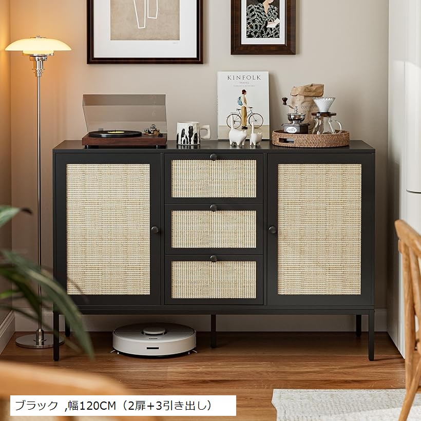 楽天市場】IKIFLY キャビネット 木製 サイドボード ラタンン