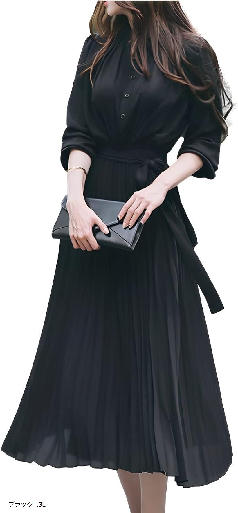 レイチェルブラック36ロングタイプ SLY | PLEATS BELTED ロングワンピース (ワンピース(ロング） ) |SHEL