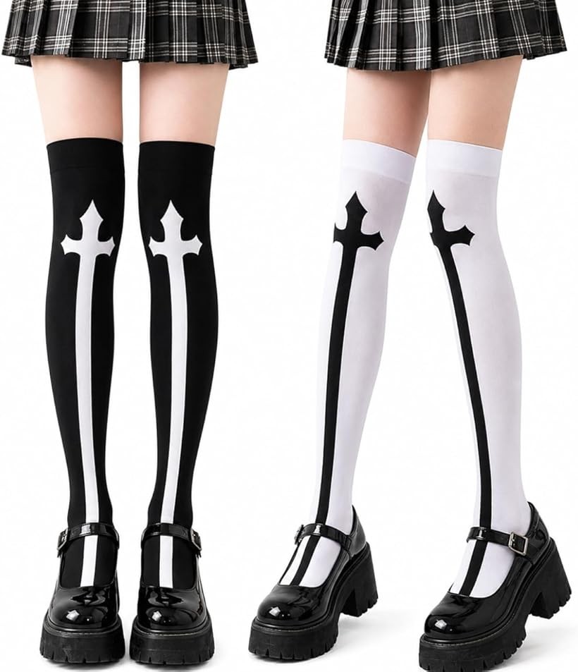 ゴシッククロスプリントニーハイソックス