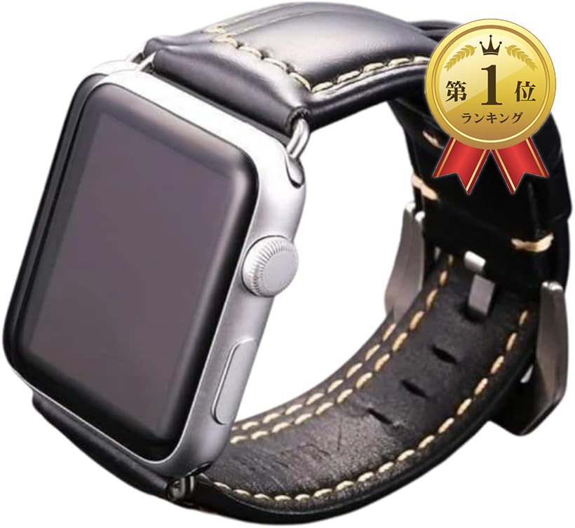 [Rakuten Ranking #1] Apple Watch Band, Made of Genuine Leather, Width 24mm, Thickness 6.3mm, Leather Band Replacement Strap Series 10/9/8/7/6/5/4/3/2/1/Ultra/SE (Black, Medium)