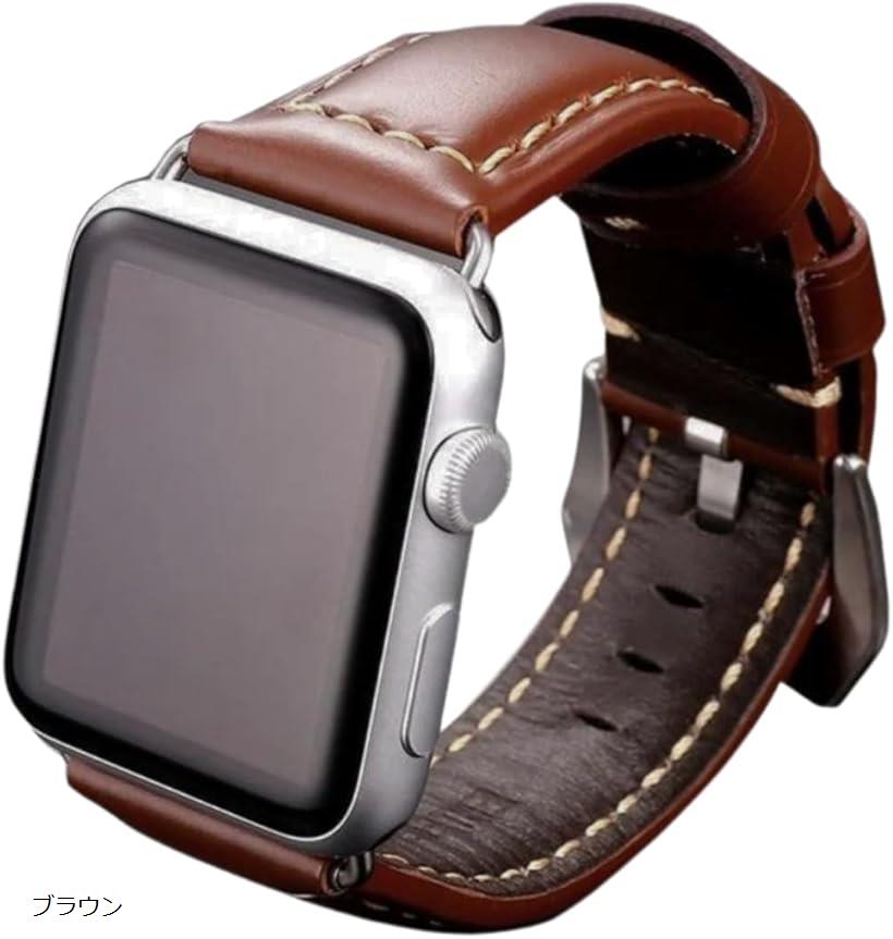 애플 워치 애플 워치 밴드 천연 가죽 24mm 너비 6.3mm 두께의 가죽 밴드 교체용 스트랩 시리즈10/9/8/7/6/5/4/3/2/1/울트라/SE와 호환 가능 (브라운, 미디엄)