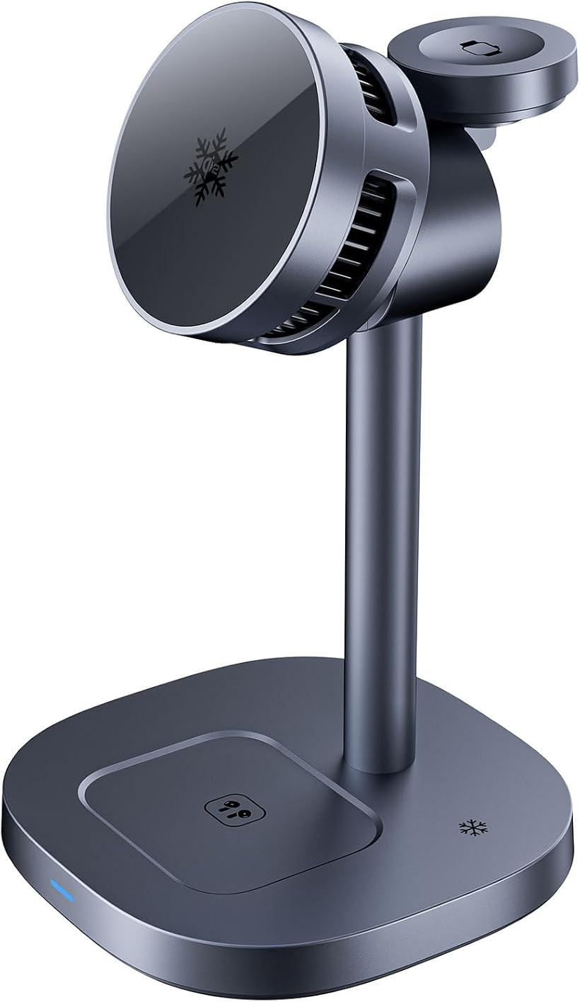 Ice MagChargerQi2 冷やす3-in-1 ワイヤレス給電ステーションQi2対応/MagSafe対応折りたたみ式 マグネット式 最大15W急速給電 iPhone 16/15/14/13/12 Apple Watch AirPods