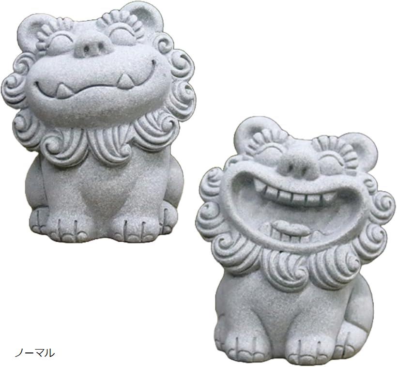 シーサー　　高さ35cm 門柱シーサー 伏せ横（灰釉）作 糸満工芸苑