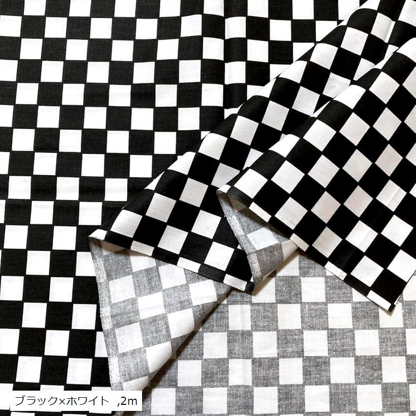 mets★5m*ダークブルー×ホワイト市松オックス*黒猫ココランド19E プリント無地 0125-58 ブルー オックス無地 10cm単位 やや