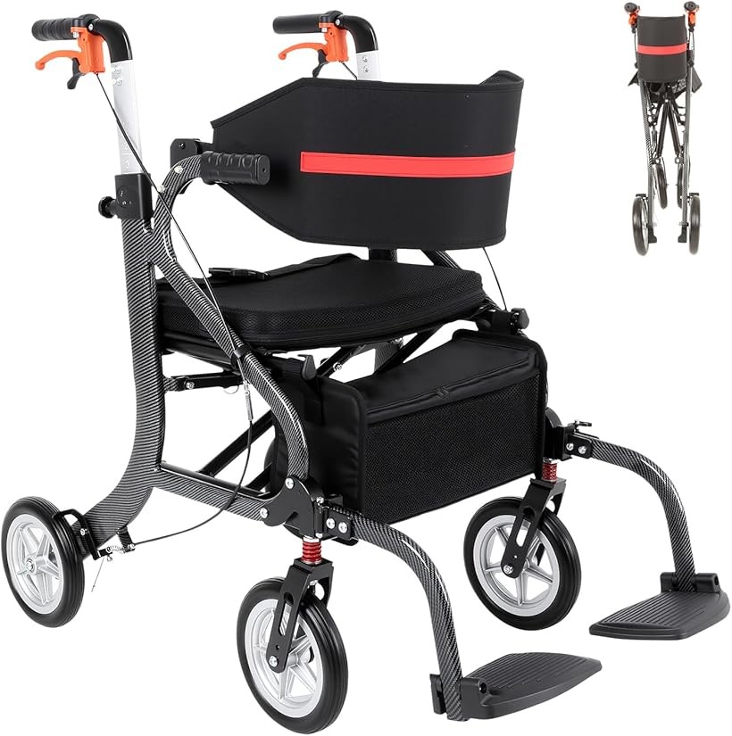 歩行器 シルバーカー 座れる 買い物カゴ付き 1台3役歩行器＋ショッピングカート＋簡易車椅子アルミ製 軽量 折り畳み式 6段階高さ調節可能 (ブラック＋グレー)