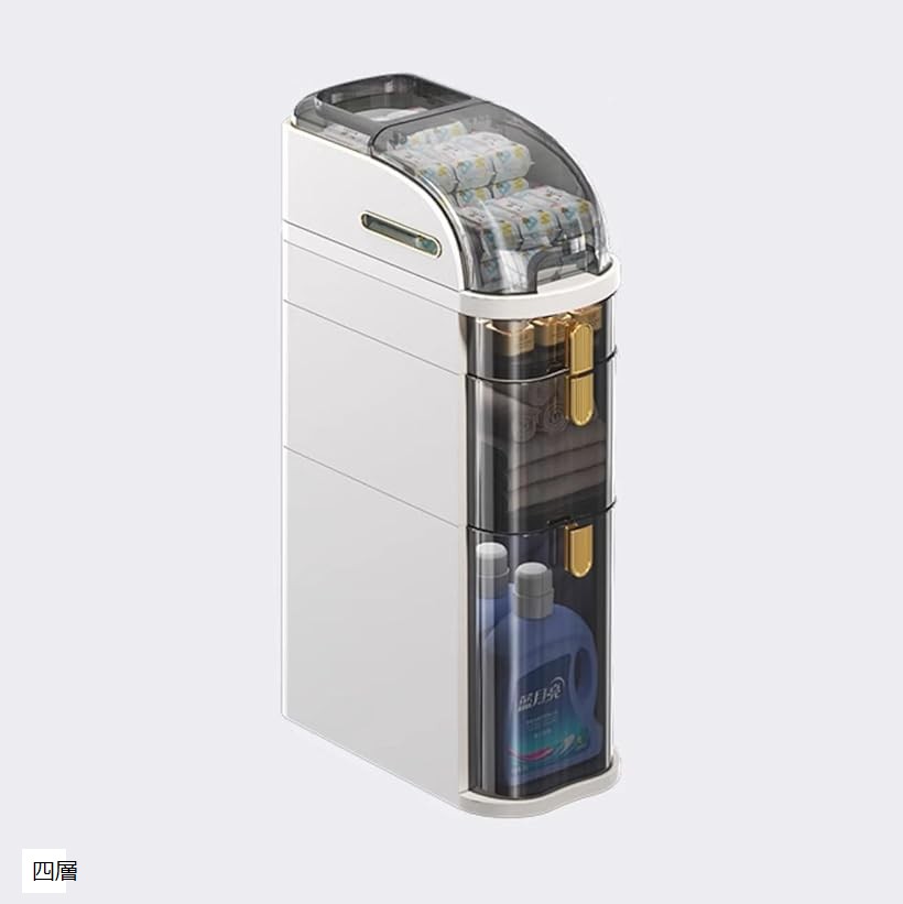隙間収納 スリム キッチンワゴン 収納カート 多層 防水防湿 幅18cm キャビネット 組み立て不要 キャスター付き 洗面所 浴室 トイレ (ホワイト, 四層)
