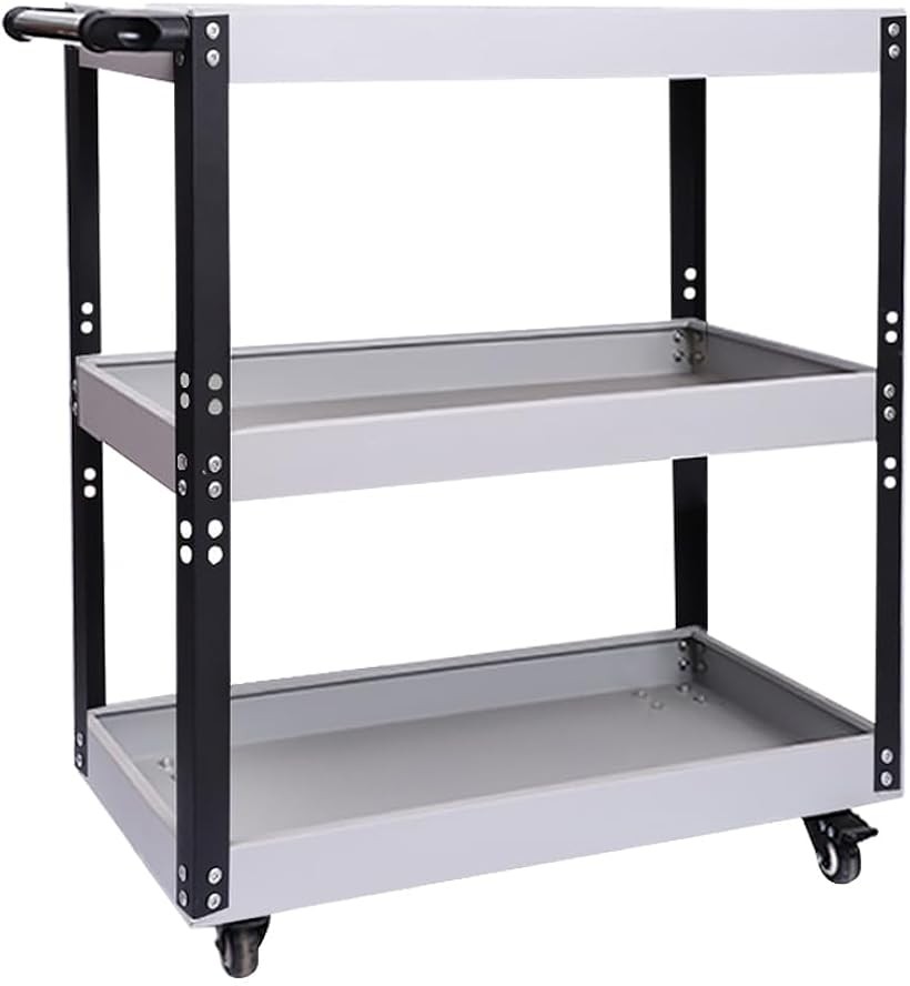 ツールカート 工具ワゴン 整備用 ツールワゴン 3段 高さ調節可能 5色 DIY 耐荷重200KG 回転キャスター付き 工具カート 工具台車 自動車用 ガレージ 工具収納 工具入れ 作業台 (ホワイト, 幅65x奥行35x高さ73CM)｜ホリック