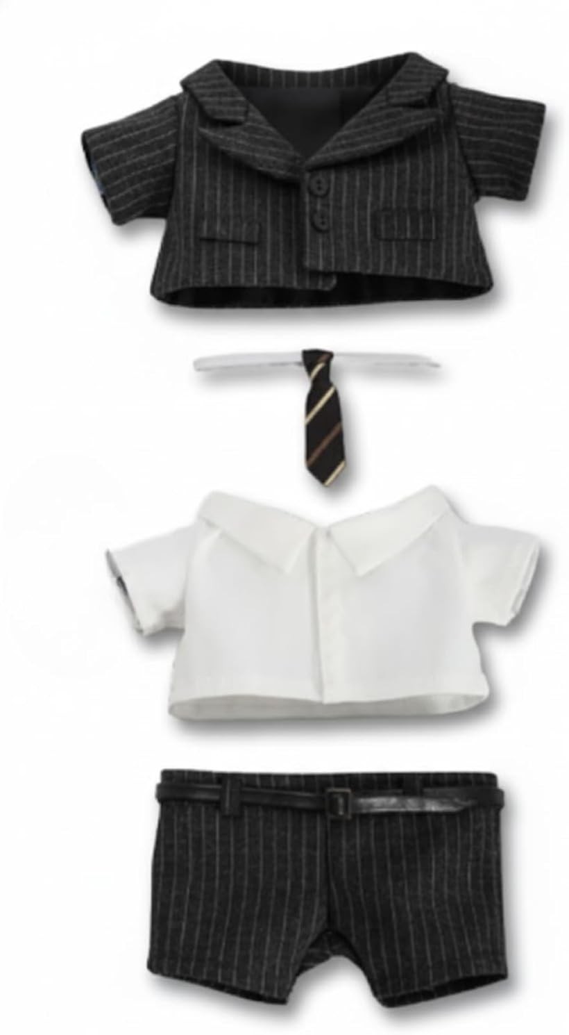 白シャツ ネクタイ 人形 ぬいぐるみ 服 ブラックスーツ 着替え 15～17 黒 ぬい服 (4点セット)