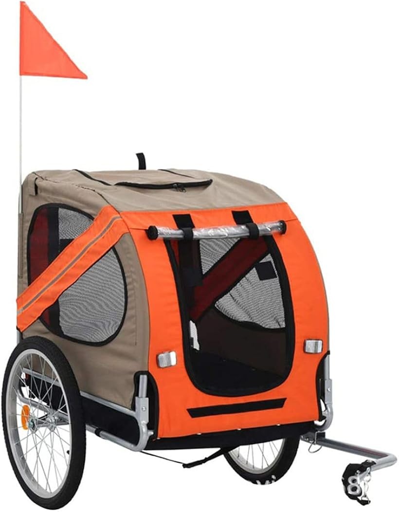 ペットトレーラー 自転車トレーラー サイクリング用 ペットバイクカート 犬 お出かけ 耐荷重40kg 大空間 大型犬 中小型犬 キャンプ ハイキング 老犬 介護カート (オレンジ, 137X73X90CM)