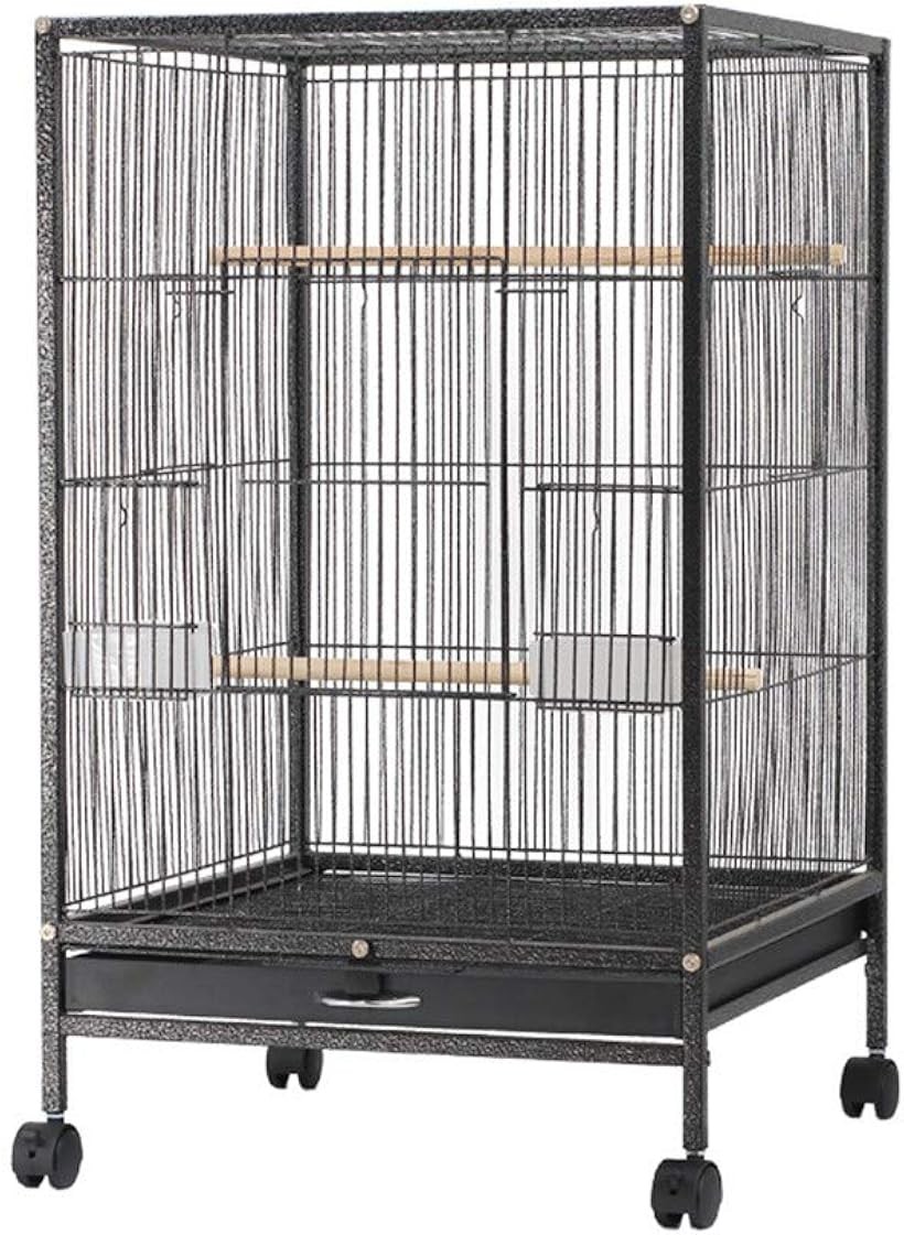 鳥ケージ 鳥かご バードゲージ 大型 豪華ケージ 大きい 複数飼い インコ オウムケ オカメ セキセイ ボタン 文鳥 (ブラック, 45.5x45.5x77CM)