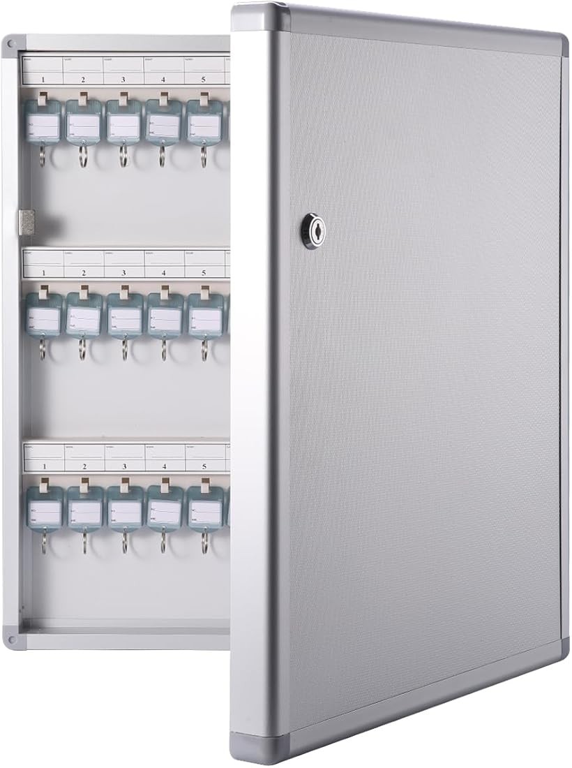 キーボックス 壁掛け keybox 鍵収納 ロック付き 会社 事務所 業務用 オフィス 72キー (シルバー, 72個収容)