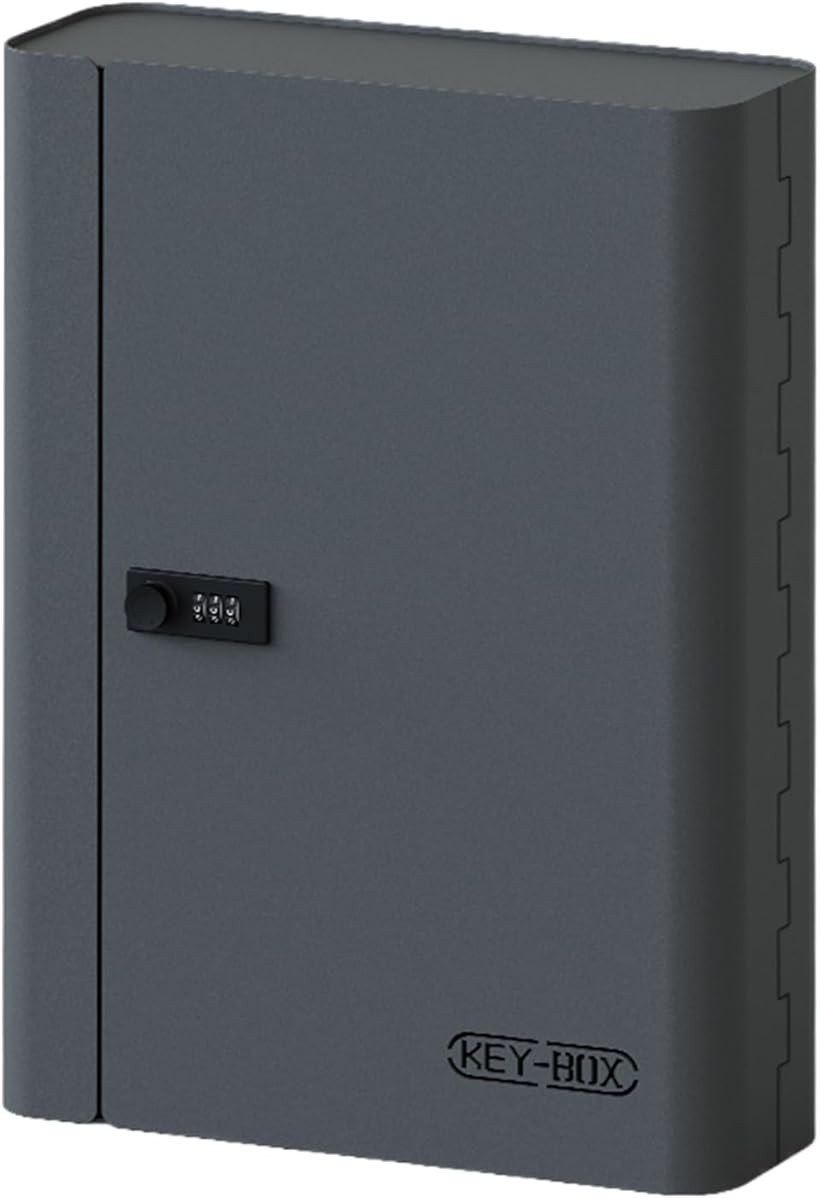 セキュリティキーボックス 壁掛け 暗証番号 ダイヤル式 3桁 keybox 鍵収納 鍵置き 防犯 盗難防止 会社 事務所 業務用 オフィス 車 玄関 別荘 アパート用 (ダークグレー, 80キー)