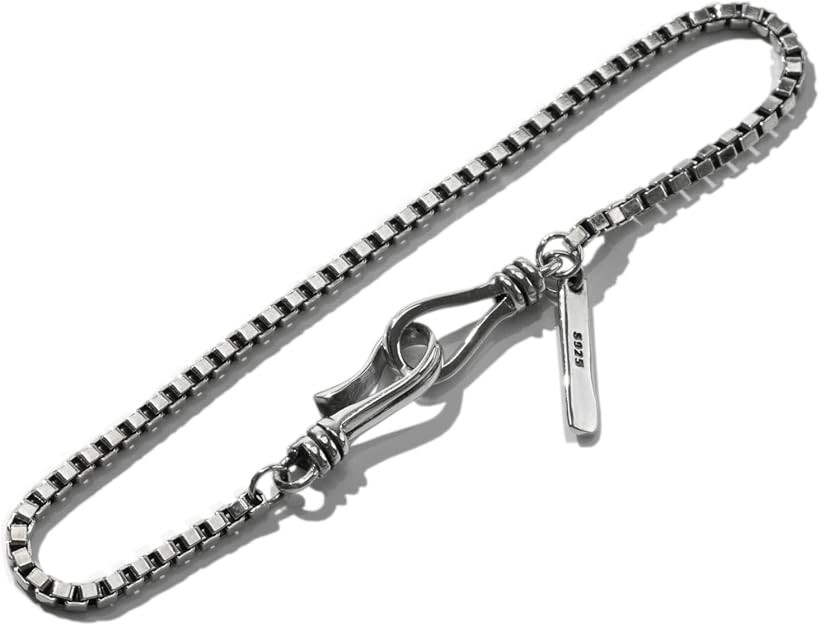 シルバー925 ブレスレット メンズ レディース 男女兼用 ベネチアンチェーン ボックスチェーン フック式 S925刻印 スターリングシルバー 細身 シンプル (シルバー, 16cm)｜ホリック