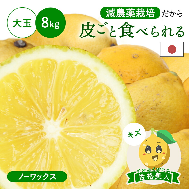 【最大800円OFFクーポン★5/23 20:00～5/27 1:59】冷蔵発送 皮ごと食べられる 国産レモン(減農薬栽培) 性格美人(キズ) 大玉 8kg ◆ ノーワックス・防腐剤不使用 愛媛県 大三島 お取り寄せ 国産 レモン 愛媛レモン 果物 フルーツ 訳あり わけあり グルメ 父の日