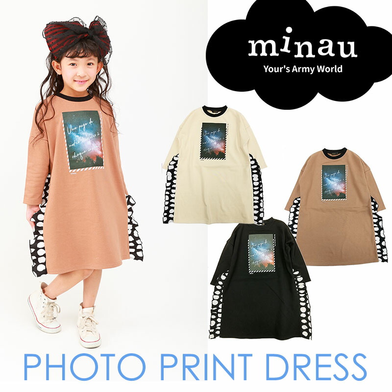 ゲリラセール Offクーポン 39ショップ全品ポイント2倍 21新作 秋冬 Minau ミナウ Photo Print Dress ワンピース 裏毛 裏毛ワンピース 子供服 キッズ こだわりシルエット プリント おしゃれ かわいい キッズ服 女の子 100 110 1 130 140 Medfited Org