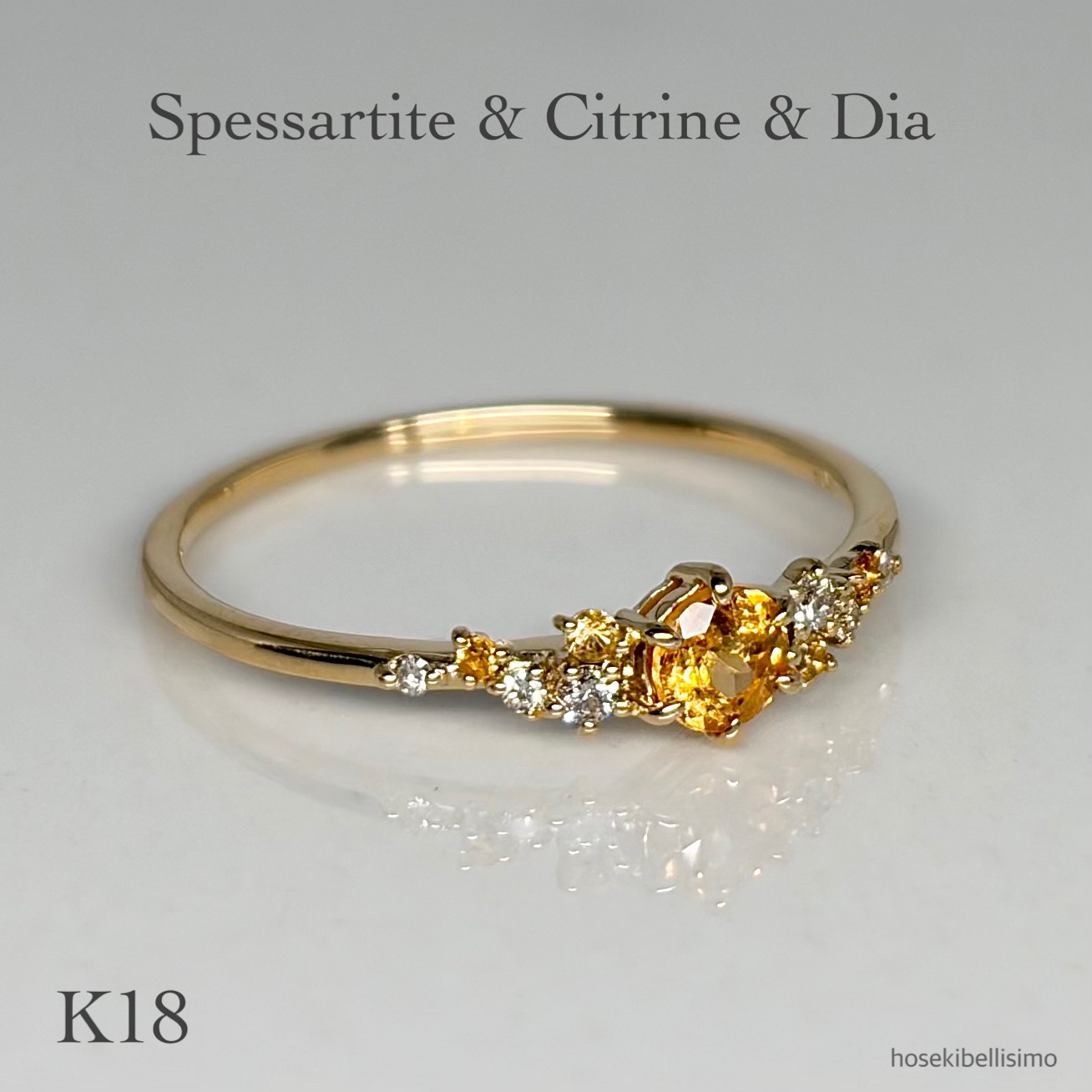 【限定一個】 K18 スペサルタイト リング 光つぶ シトリン ダイヤ 12号 リング 極細 重ねづけ 18金 18k 天然 スぺサルティン ガーネット ダイヤモンド ゴールド マルチ ストーン 華奢 細い ジュエリー レディース 指輪 宝石 天然石｜hosekibellisimo 42,000円