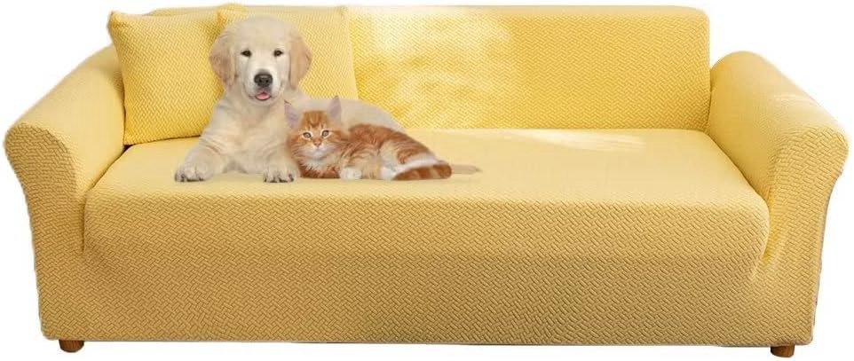 【3500円以上で7％OFF】 フィットカ ストレッチ 伸び良く 伸縮素材 縦横弾力 犬猫対策 クッションカバー付き 無地 柔らかい 肘なし兼用 一体型 北欧 おしゃれ ソファー保護カバー 撥水加工 肘付き 3人掛け ソファーカバー