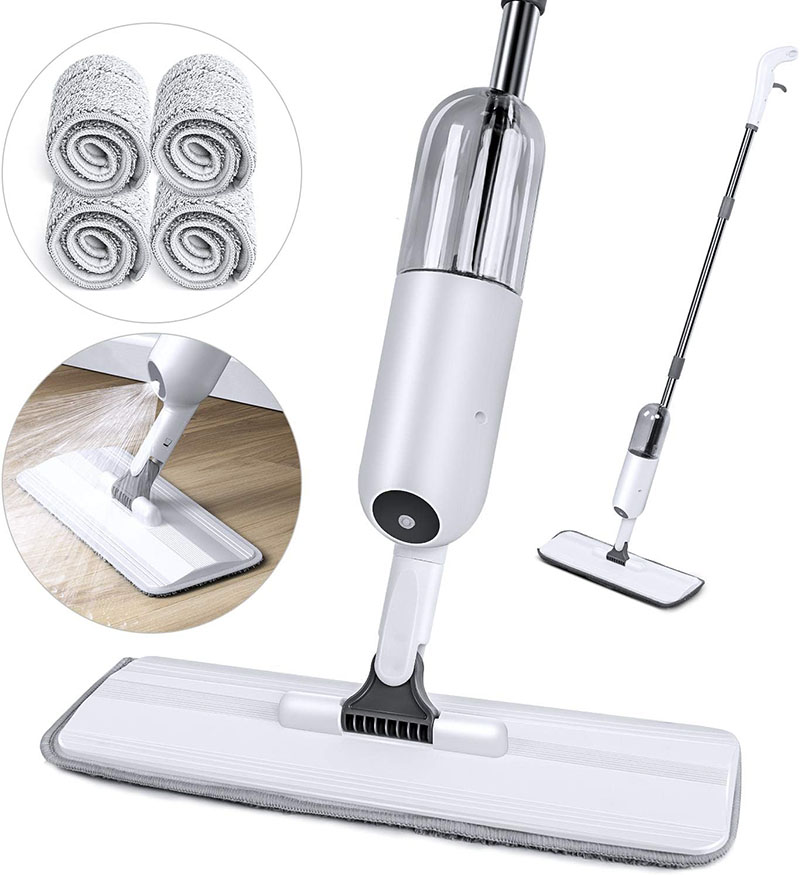 【3500円以上で7％OFF】 モップ 拭き掃除 スプレーモップ フロアモップ フロアワイパー 水拭きモップ 乾湿両用 回転 スクレーパー シボリックス 床を保護 腰曲げず 片手操作可能 4枚交換布巾付き 掃除用品