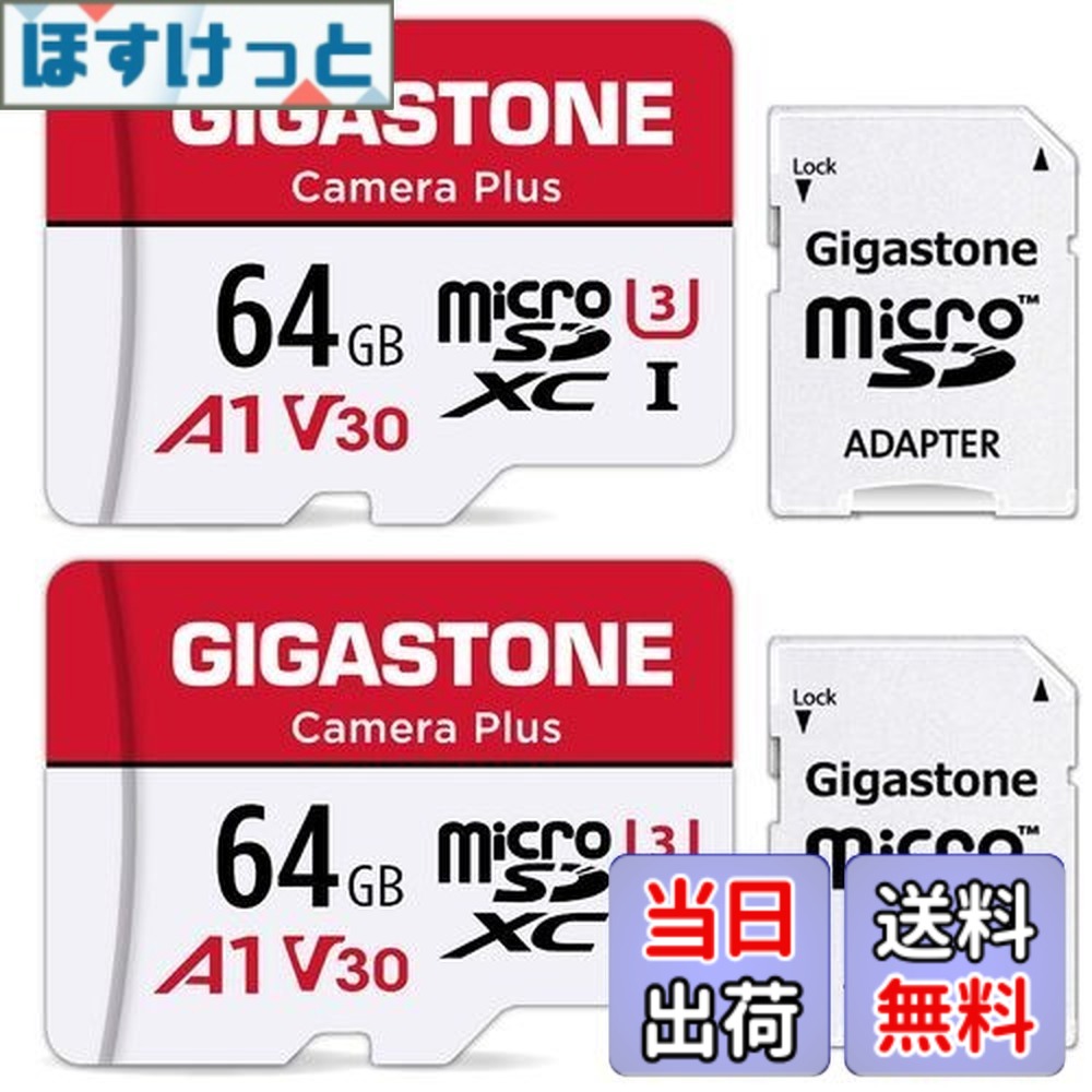 【貨物輸送無料】Gigastone マイクロSD歌留多 64GB 2個仕掛ける 盛りだくさん固定ディスク 2 SDアダプター付き添い人 2 ミニ納める入れもの付き添い人 SDXC U3 Class 10 95MB/S UHS-I Full 固定ディスク 画像