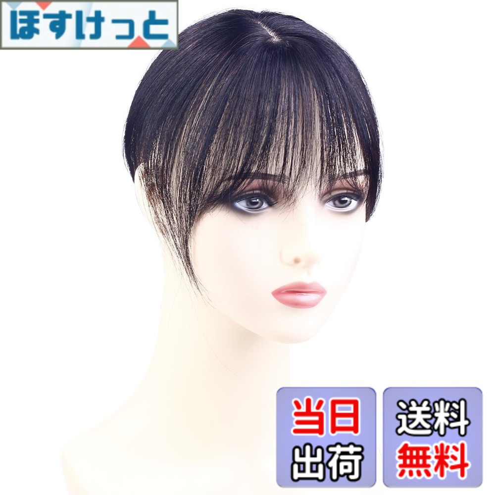 【送料無料】HIYE 部分ウィッグ 前髪 人毛100% 女性 医療用 ポイントウィッグ カツラ ヘアピース トップ専用ウィッグ レディース リアル地肌ネット 白髪 薄毛隠し トップカバー ショート 前髪あり 色：ブラック、サイズ：ショート