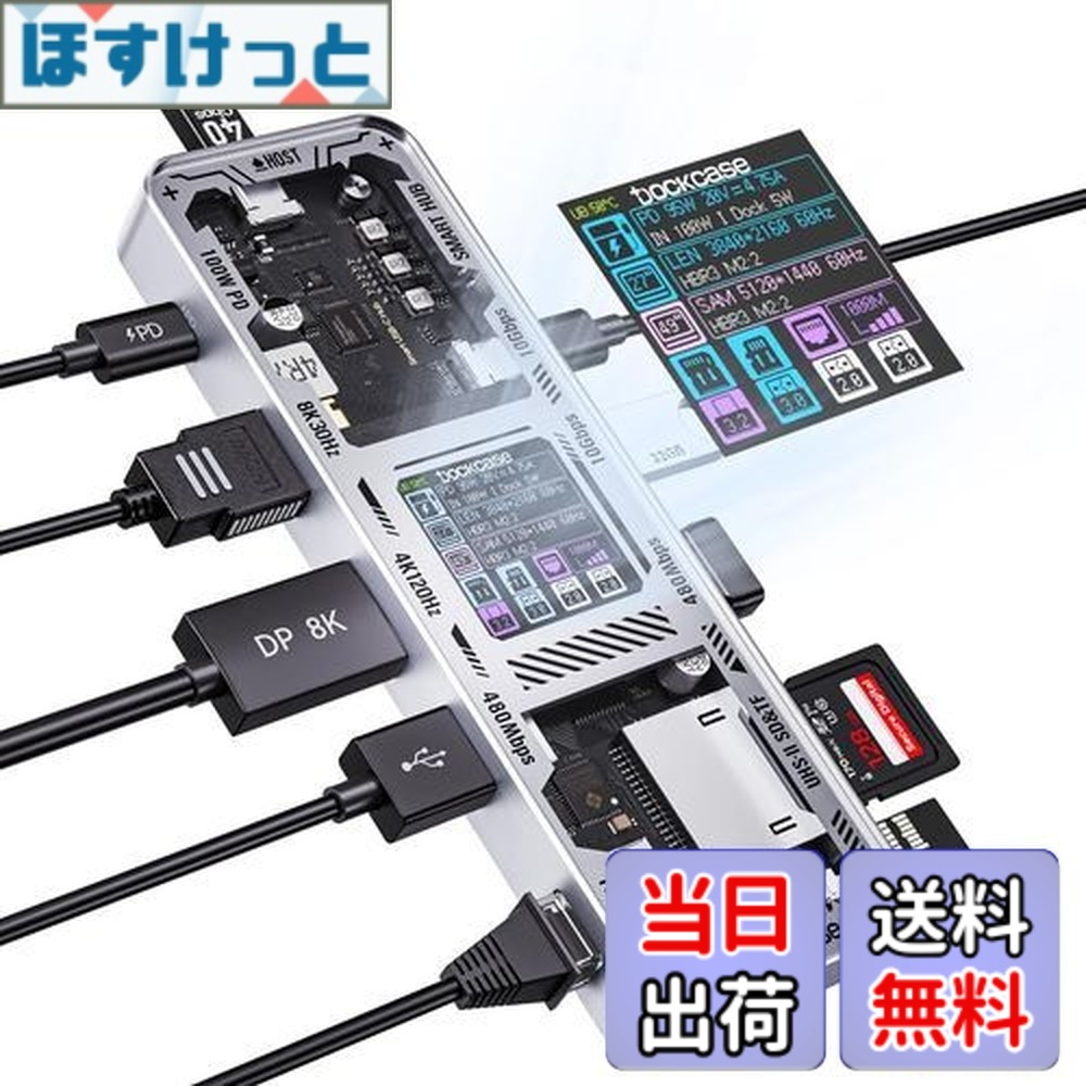 【送料無料】DOCKCASE 10-in-1 usb c ハブ スケルトン設計、4K@60Hz HDMI＆DP、Gigabit Ethernet、USB-CとUSB-A 10Gbpsデータポート搭載、100w PD急速充電、UHS-II TF/SDスロット MacBook Air/Pro, XPSなど対応 (Silver)