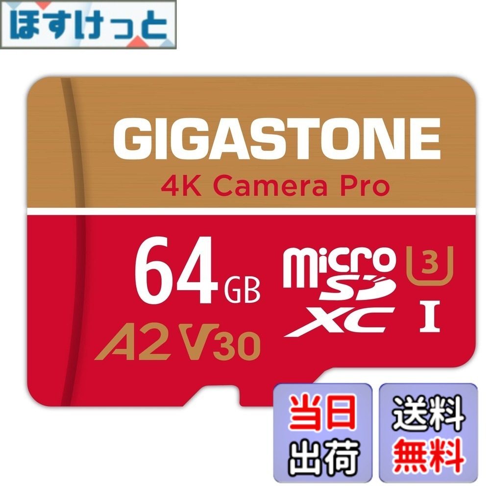 【送料無料】【5年データ復旧・無償交換】GIGASTONE マイクロsdカード 64GB 4K Camera Pro microSDXC UHS-I A2 V30 U3 C10 Ultra HD 4K ビデオ録画 Gopro アクションカメラ スポーツカメラ 95MB/s SDアダプター1枚付き