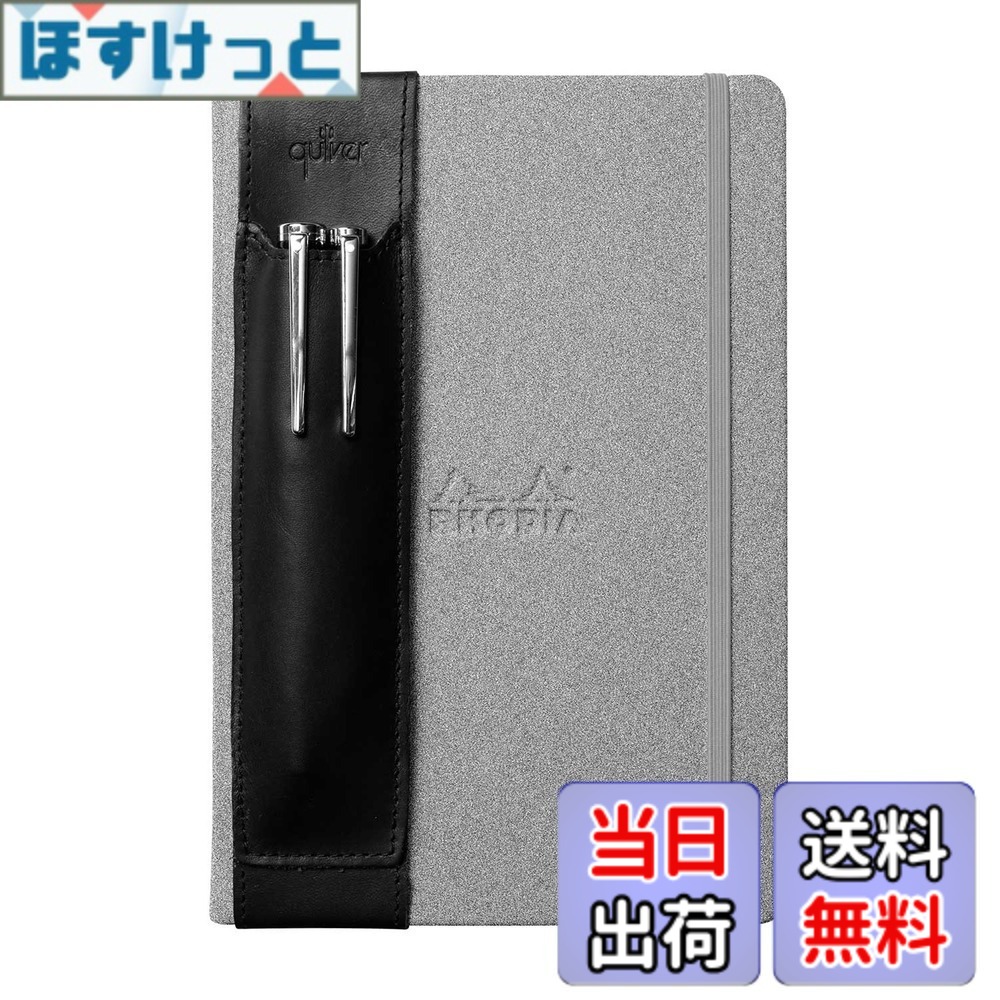 【貨物輸送無料】クイヴァーQuiver ２本差し書き込み保持者 モレスキンハードカバー用（A5）黒革 色：黒いこと、大きさ：Large (A5)