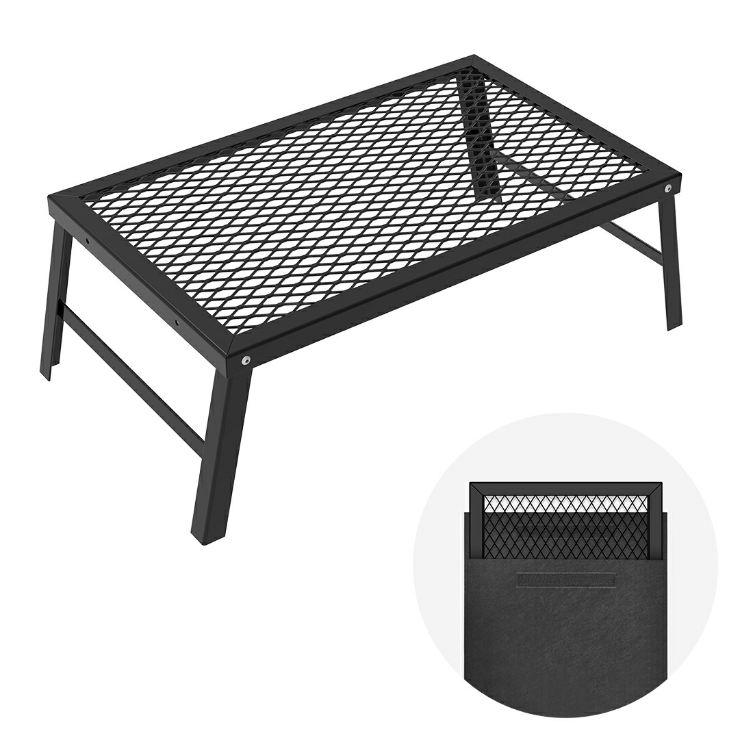 P5倍 10月1日迄 メッシュテーブル アウトドアテーブル 折りたたみ 焚き火テーブル 木製エッジ テーブル メッシュ コンパクト 軽量 ピクニック アウトドア キャンプ 収納バッグ付き キャンプ用品 折り畳み 一人用 ソロキャンプ レジャー 網 耐熱 スチール お得な