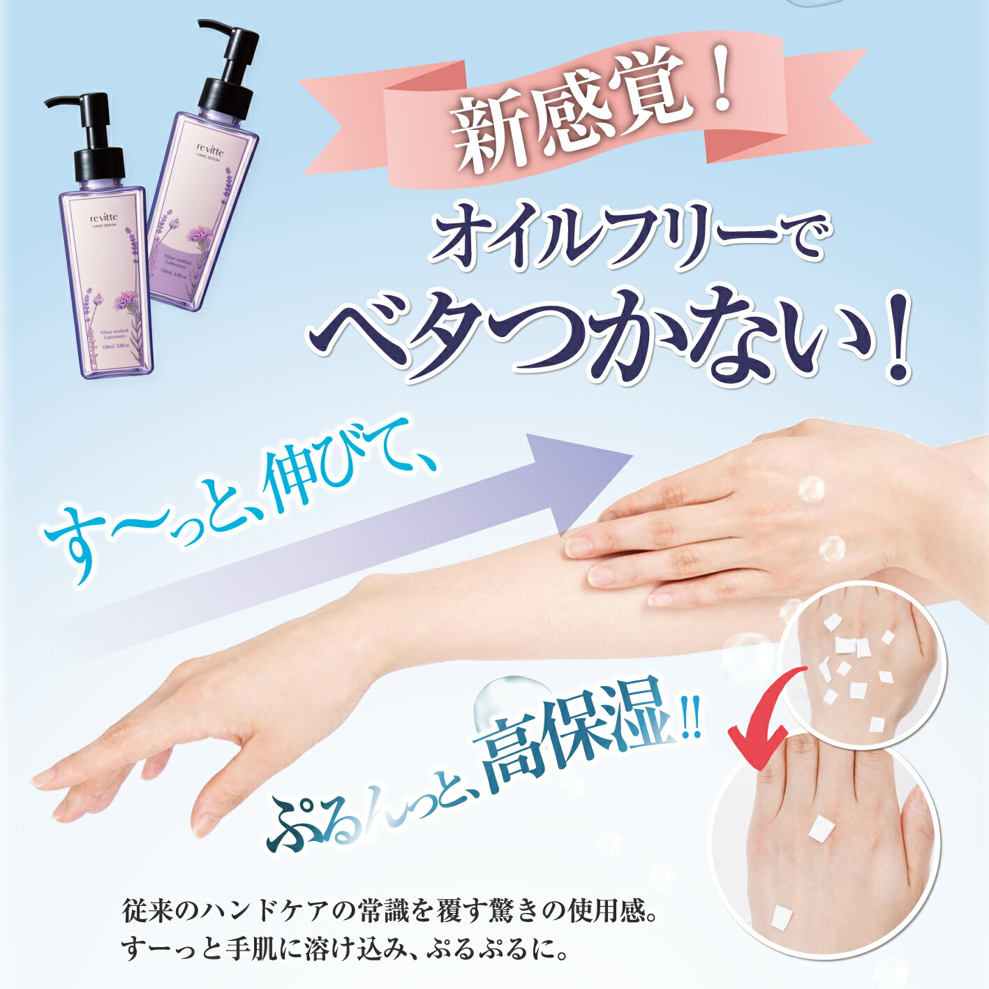 re vitte リ ビッテ ハンド美容液［定期購入・3本＋選べる携帯用30mLボトル2本付き］150mL｜温泉水｜10種類の植物エキス｜手・腕のための美容液｜オイル成分ゼロ｜ボタニカル｜サラサラ｜潤う｜新感触のハンドケア ＊新品・未使用＊