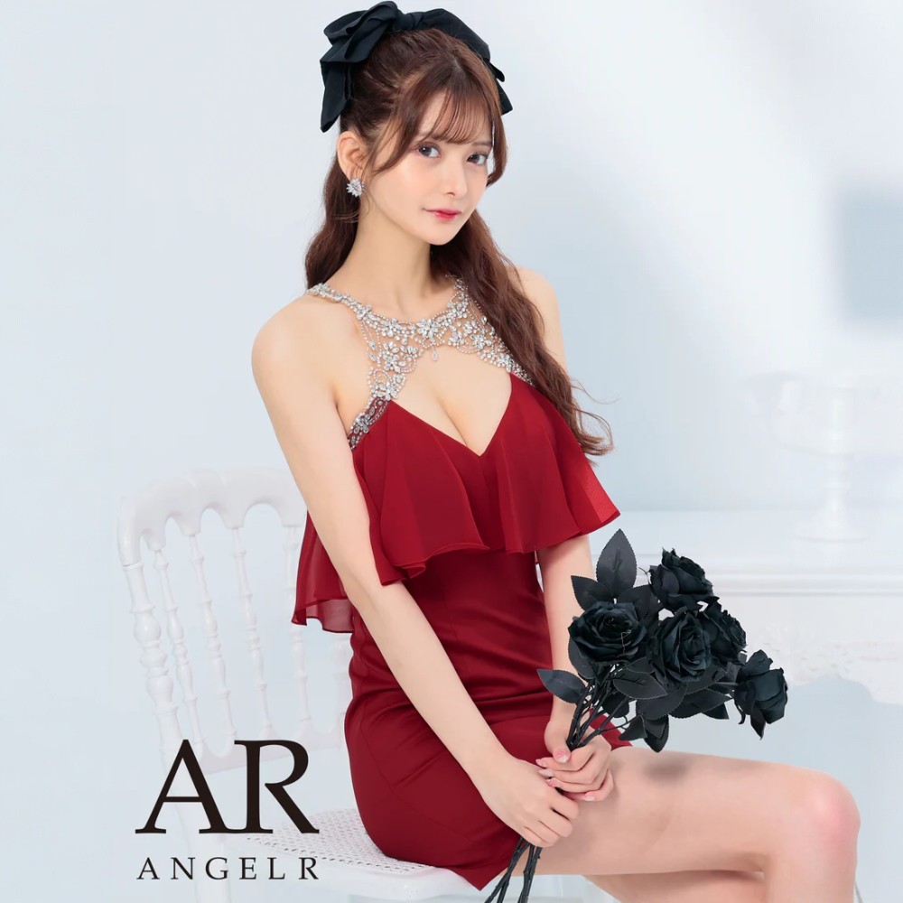 【Angel R AR24219】キャバ ドレス ミニ タイト ワンショルダー スリット ビジュー レディース キャバクラ パーティードレス イベント 結婚式二次会 発表会 衣装 []