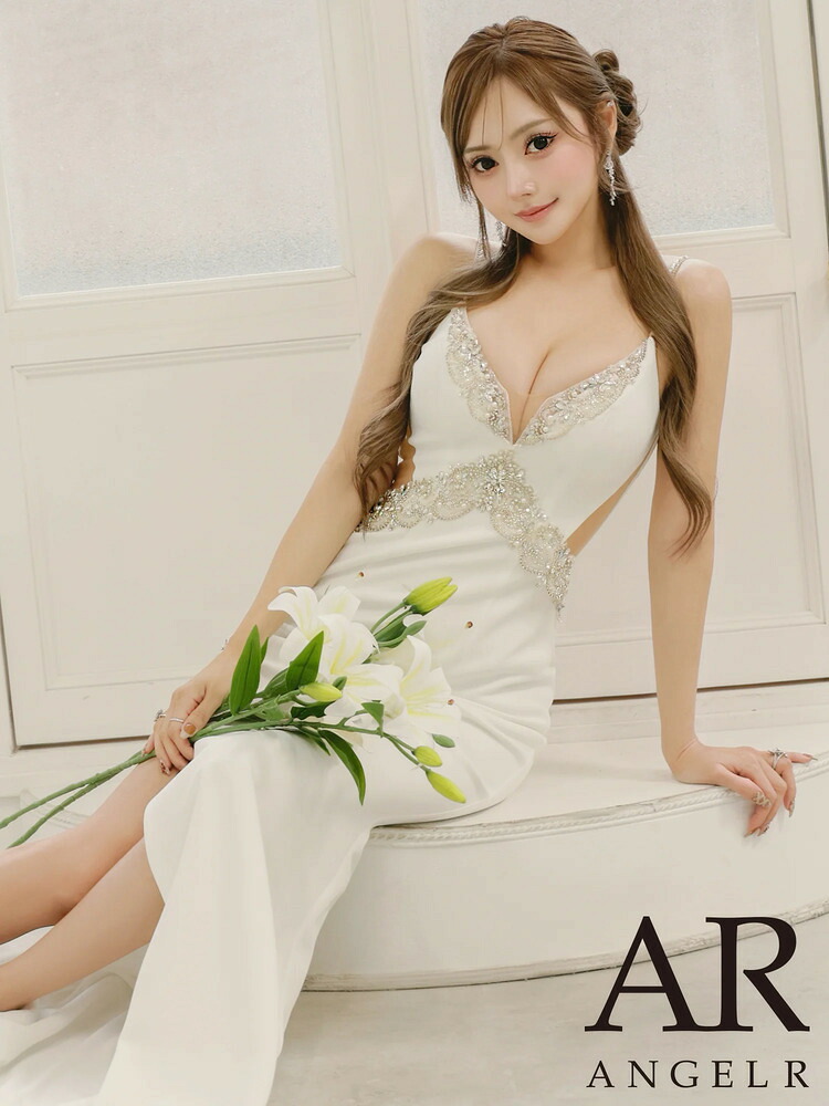 【AngelR/エンジェルアール】フロントビジュー サイドカット スリット マーメイド タイト ロングドレス キャバドレス クラブ ラウンジ AR25259｜キャバドレス ワンピース ナイトドレス エレガント 谷間魅せ