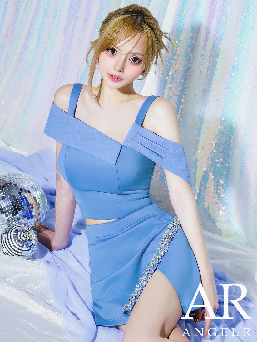 【Angel R/エンジェルアール】オープンショルダー アシンメトリー ビジュー セパレート タイトミニドレス AR25318【ARドレス】