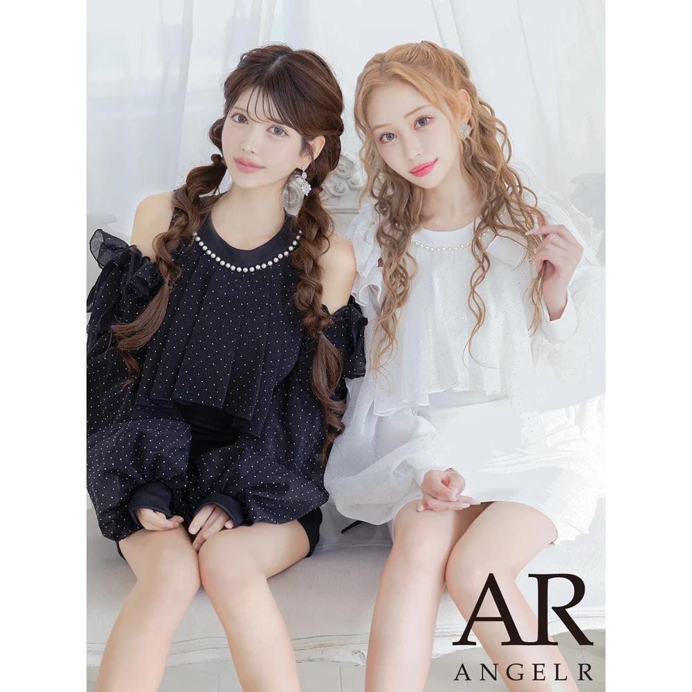 【Angel R エンジェルアール】キャバドレス タイトミニドレス 2wayスリーブ パフスリーブ ショルダーリボン ロングスリーブ マイクロミニ AR25814 セクシードレス パーティードレス 結婚式 二次会 クラブ ラウンジ