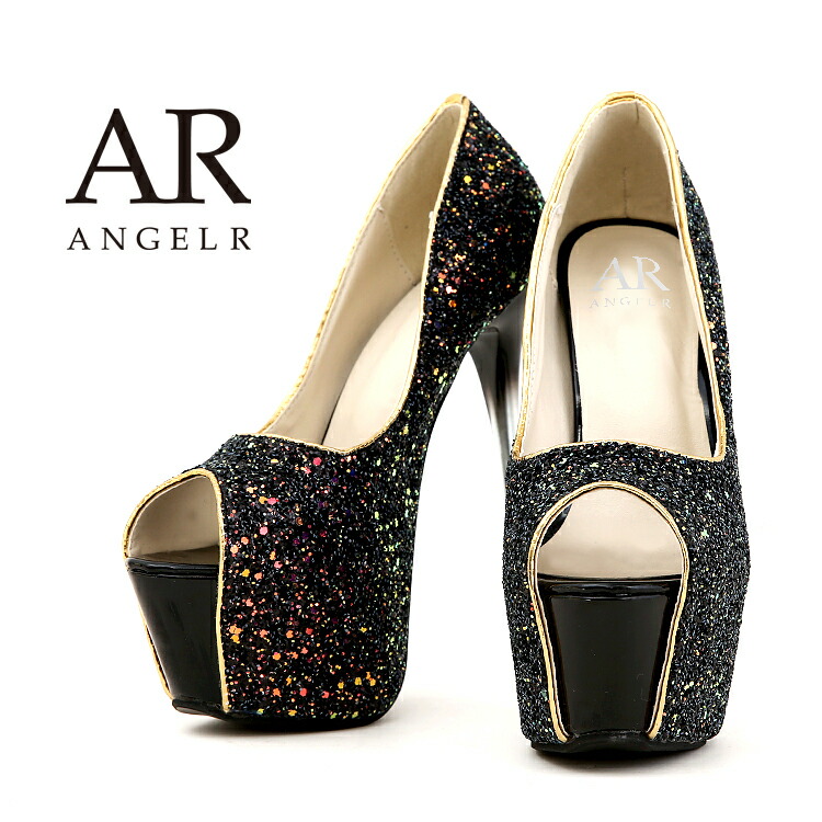 AngelR 15cmヒール ビジューラインストーンオープントゥハイヒール 35 ANGEL R/エンジェルアール】15cmヒール/ ビジュー/ ラメ/ ライン