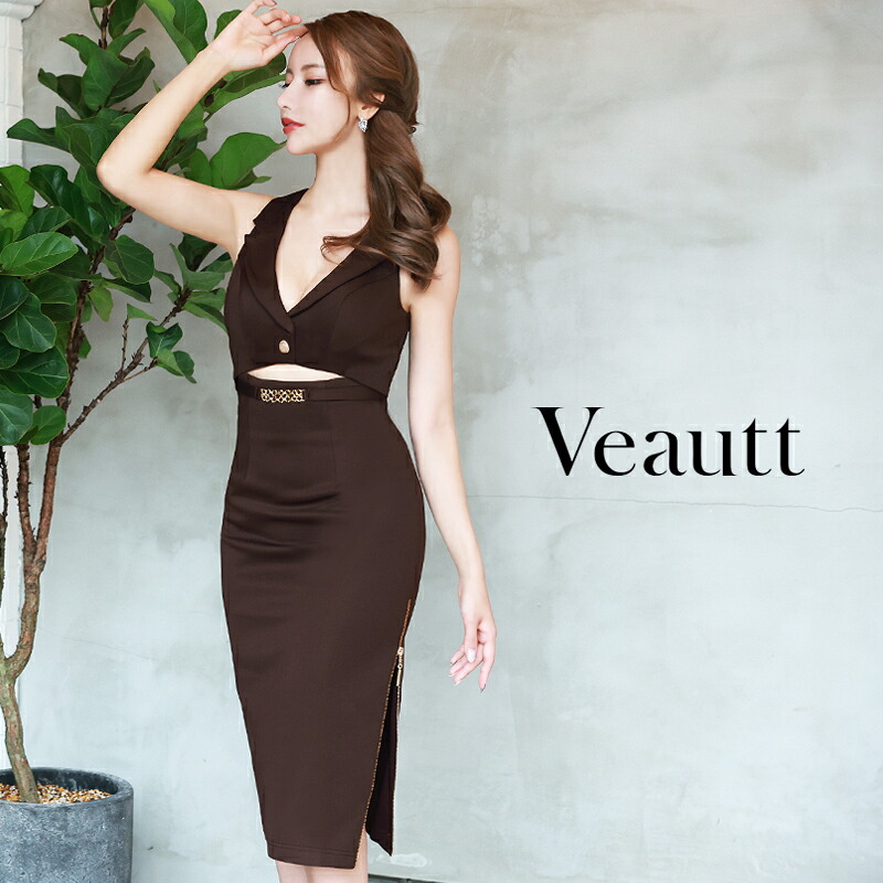 Veautt(ヴュート) バウエスト魅せ/オープンバック/膝丈ドレス　/ウエスト魅せ/フロント/ボタンチャーム /バックオープン /タイト/ミディアム/ドレス VT06233 (by エンジェルアール/AngelR) []｜HotClothing LAインポート＆ドレス 20,434円