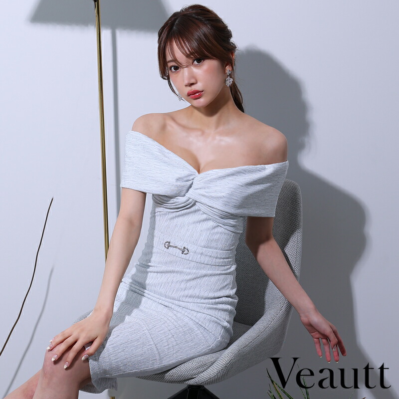 Veautt(ヴュート)グラマラスクロスオフショルダー膝丈ドレス /クロスデザイン / オフショルダー / チャーム / タイト / ミディアムドレス VT082411 (by エンジェルアール/AngelR) []
