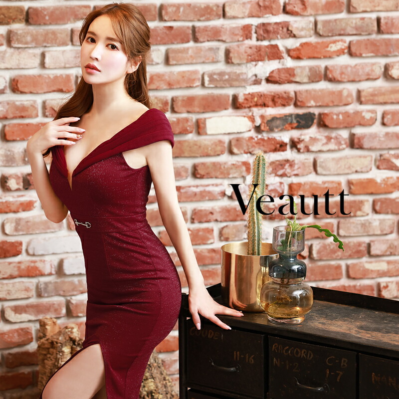 Veautt(ヴュート) Vネックショルダー/膝丈ドレス　/Vショルダー/デザイン/ウエスト/チャーム/タイト/ミディアム/ドレス VT09232 (by エンジェルアール/AngelR) []