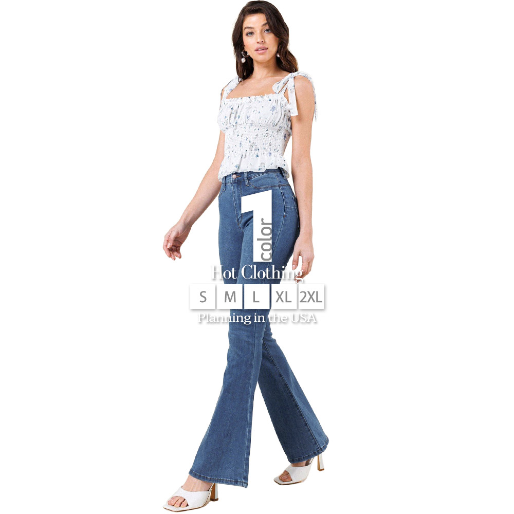 Vibrant M.i.U ハイウスト ストレッチ デニム フレアパンツ ブーツカット デニムパンツ ジーンズ High RISEWITH  ZIPPER FLY FLARE JEANS フィット シンプル レディースボトムス ウエストゴム 大きいサイズ S M L XL 2XL クール  細見え 