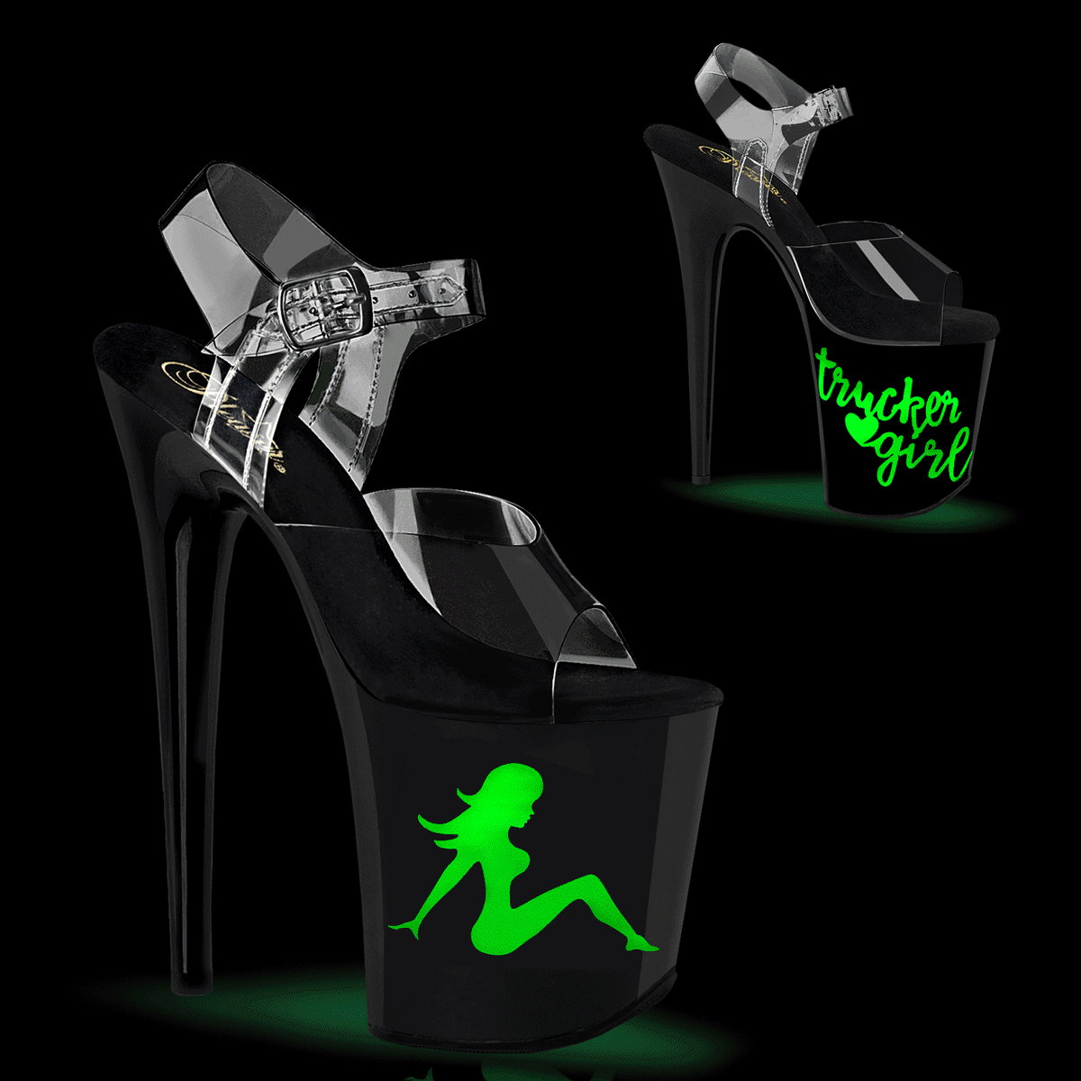 PLEASER FLAMINGO-808NLTG プリーザー レディース プラットフォーム マルチカラー LEDライトアップ トラッカーガール/ロゴ アンクルストラップ クリア サンダル|HOT GIRL