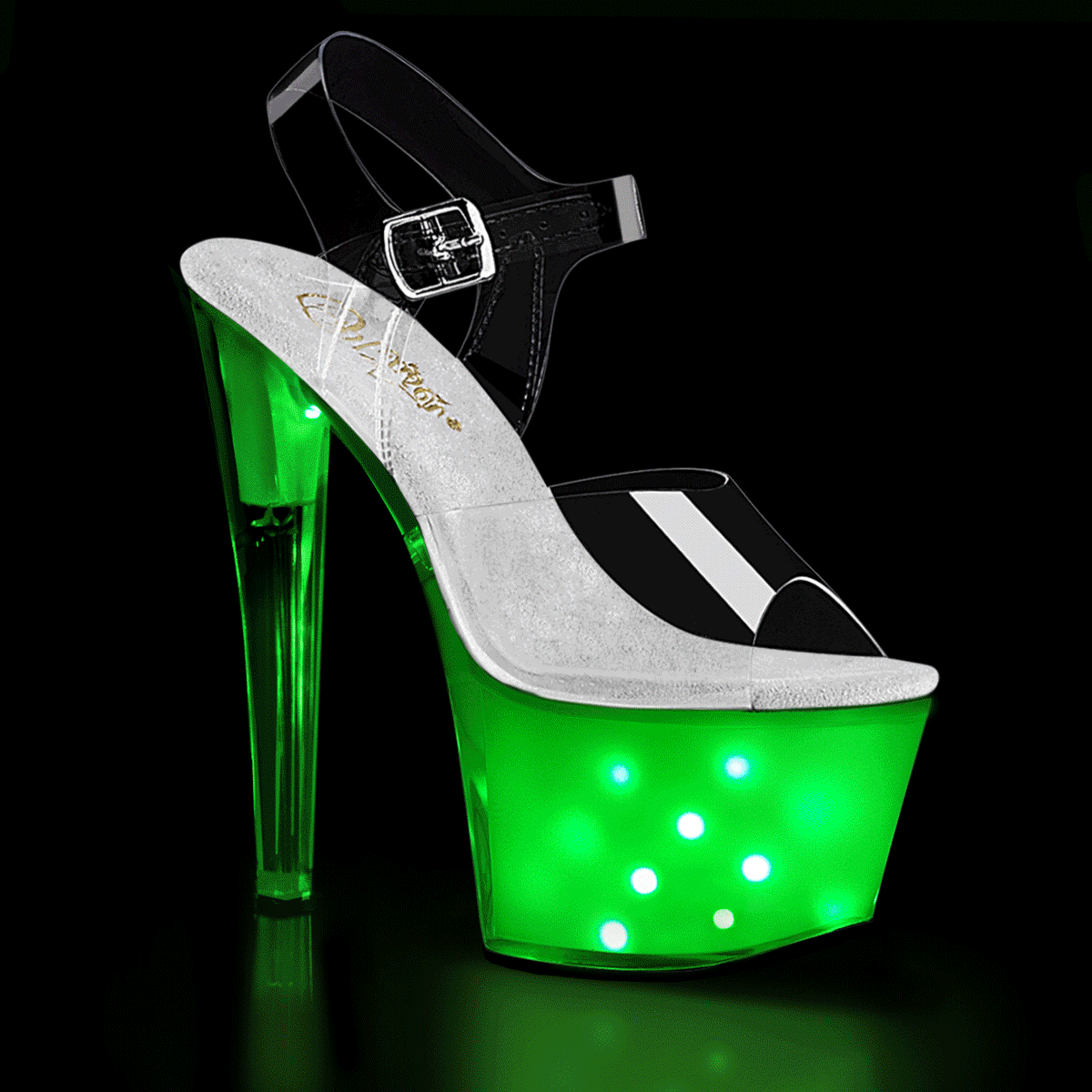PLEASER ILLUMINATOR-708 プリーザー レディース プラットフォーム LEDライトアップ アンクルストラップ クリア サンダル|HOT GIRL