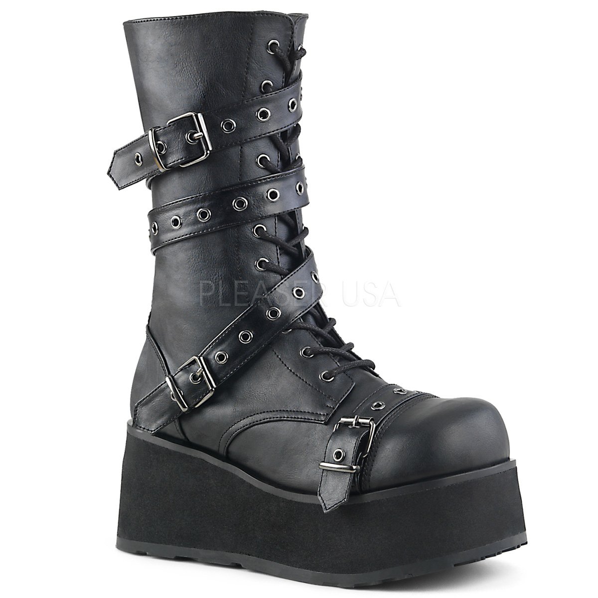 国内未入荷 DEMONIA ブラック ブーツ チェーン パンク スカル 取り寄せ]SWING-105 / Black / 厚底ブーツ【DEMONIA】 | Spider